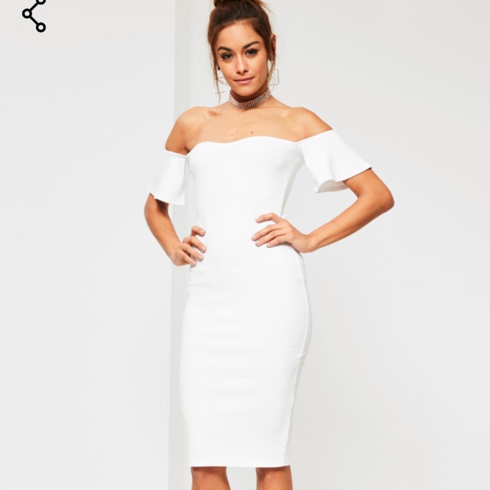 Missguided White Bardot Bodycon Midi Dress